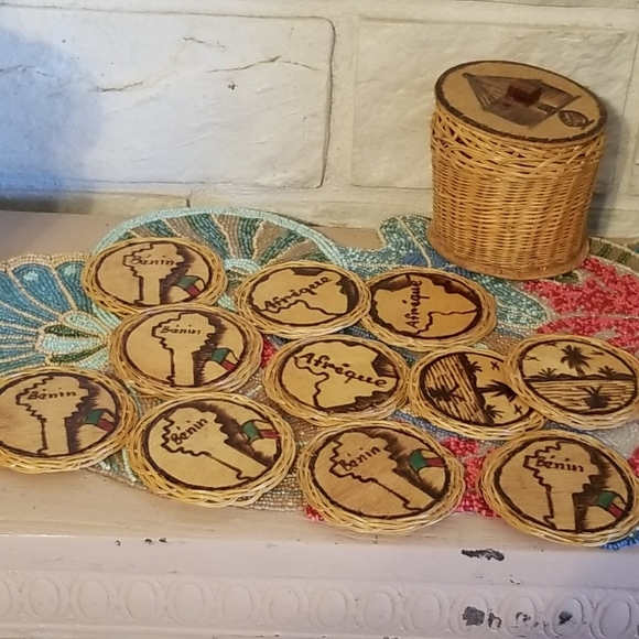 Vintage Handcrafted coasters with storing jar